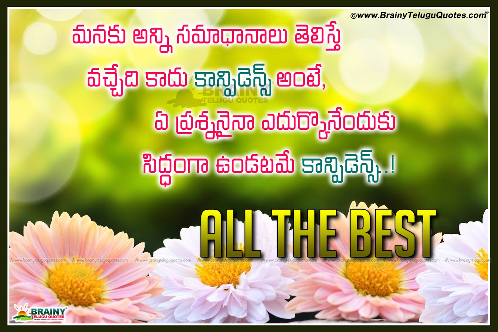 Best inspiring  all the best quotes  in telugu  with blooming 
