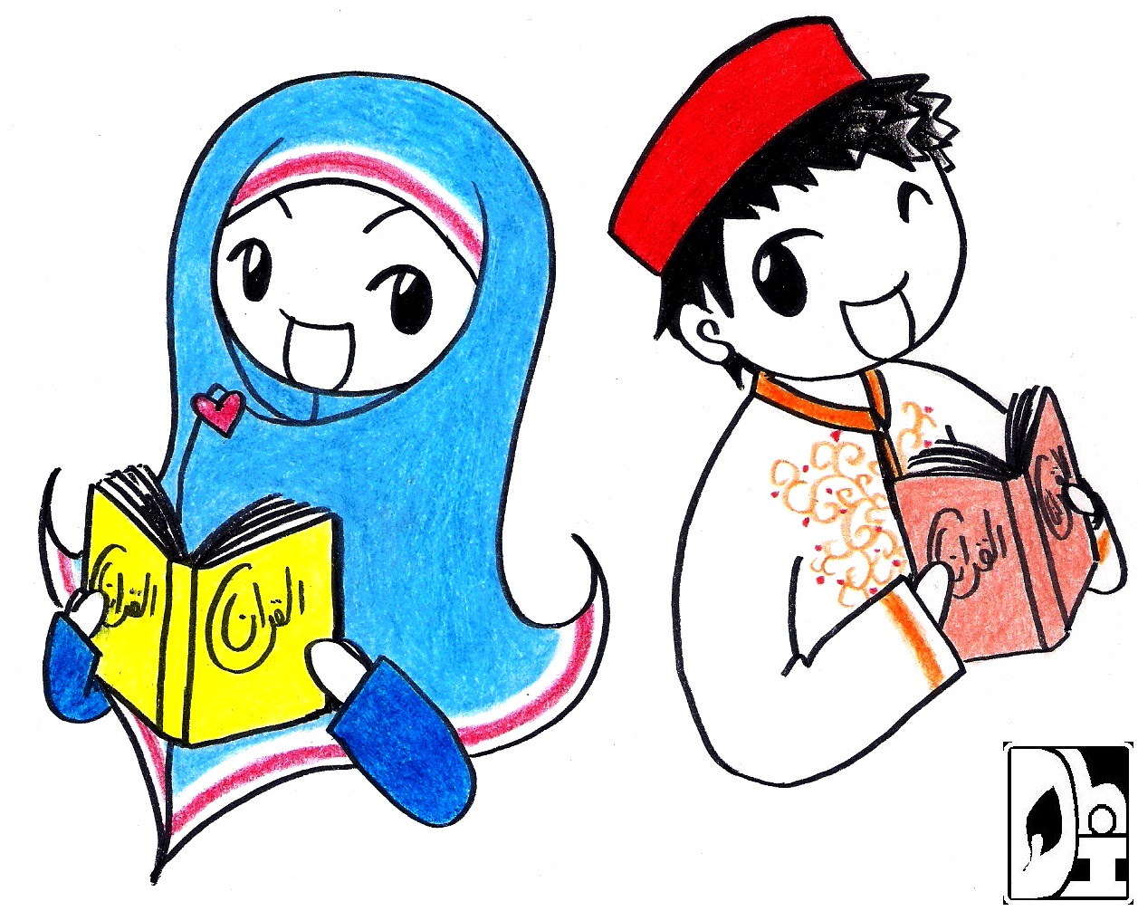 Gambar Kartun Muslimah Membaca Buku