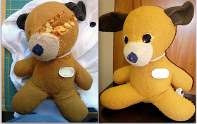 before and after - stuffed animal repair