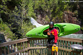 Bryan Kirk with a prototype Recon at the base of Tallulah falls, GA Georgia, Chris Baer, Fest, kayak