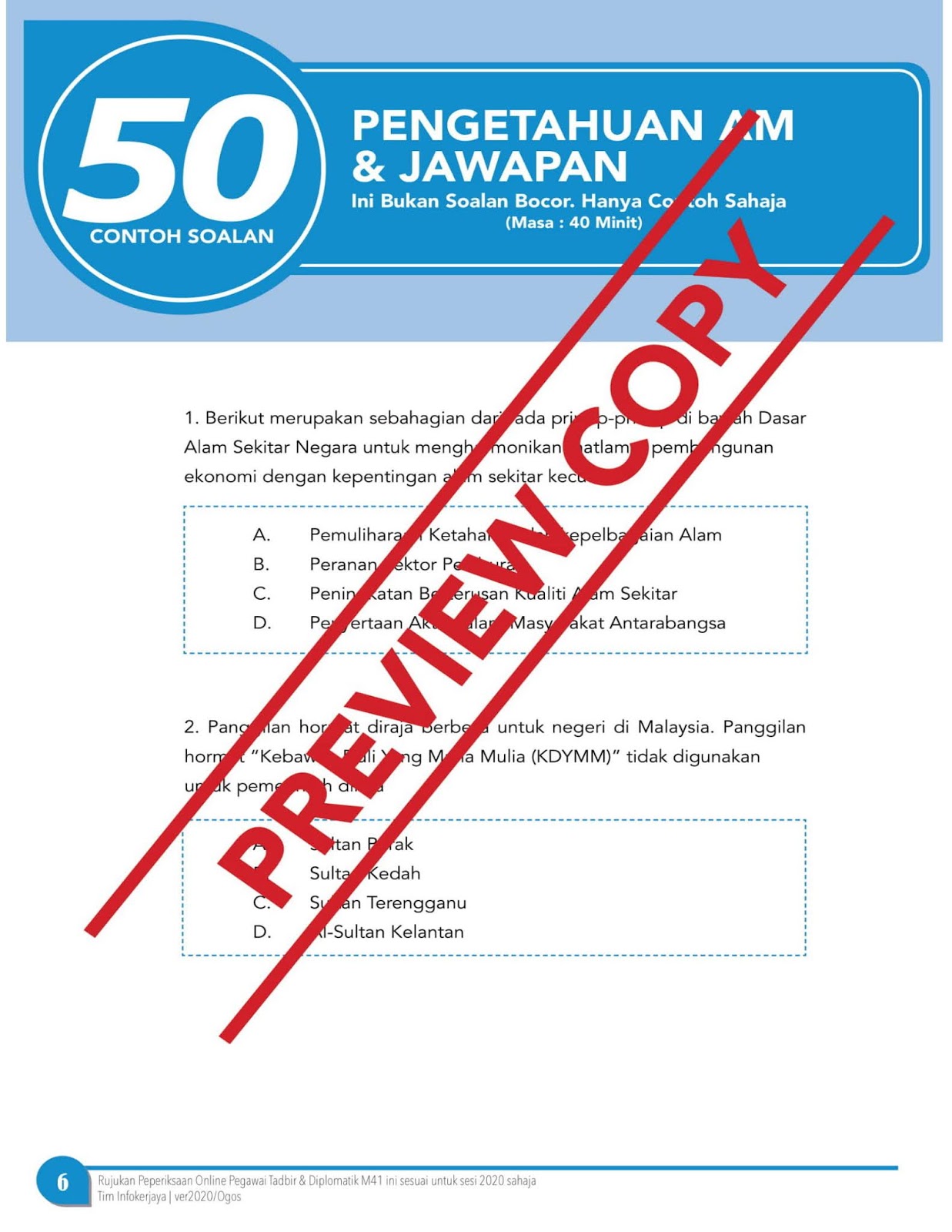 Nota Ringkas & Contoh Soalan Peperiksaan Pegawai Tadbir 