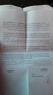 Turkiska regim skickade denna brev till flyktingsläge för att dem  flyktingarna skulle skriva under 