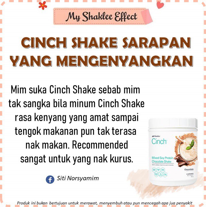 Testimoni Cinch Shake untuk Diet Kuruskan Badan