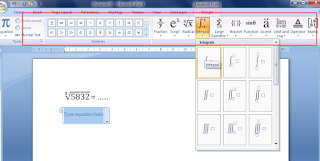 menu Insert New Equation Microsoft Word