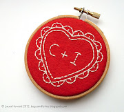 I've framed my heart inside one of the mini 3inch embroidery hoops . (embroidered heart hoop )