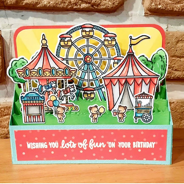Sunny Studio Stamps Country Carnival Theme Park Interactive Pop-up card by Maria Schwab (inspired by Marine Simon Card)