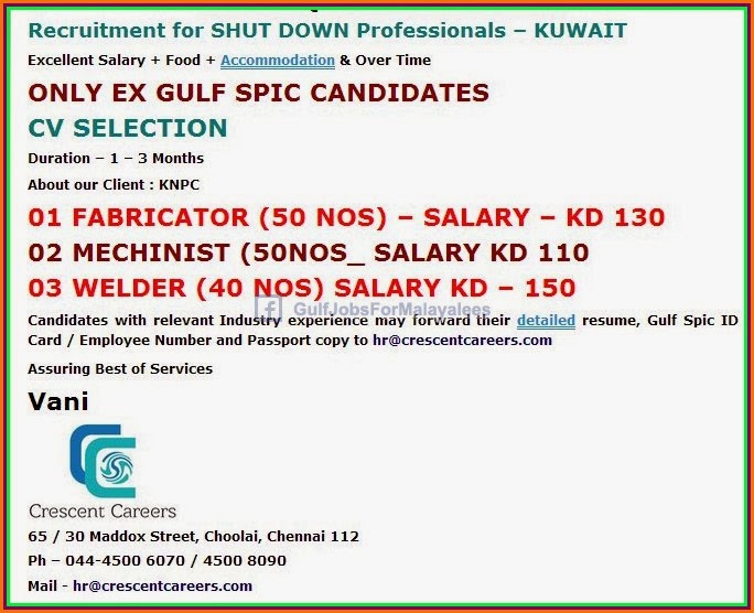 Recruitment For Shutdown Jobs For Kuwait