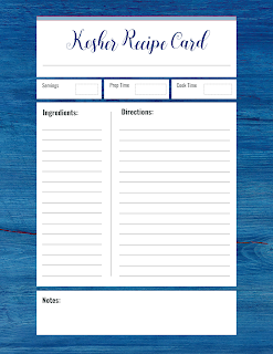 Kosher Recipe Cards - Free Printable Digital Files - Blue Wood Abstract Theme