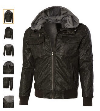 OLLIN1 Mens Faux Leather Zip Up Moto Jacket with Fleece Hoodie