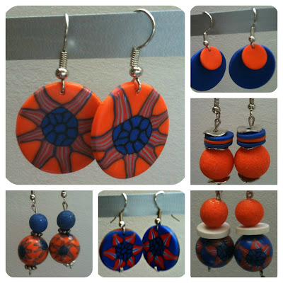 Boucles d'oreilles fimo / polymère / orange bleu fleur 