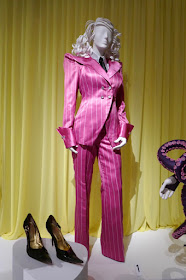 Lucy Hale Series Unfortunate Events Esmé Squalor pink pinstripe suit