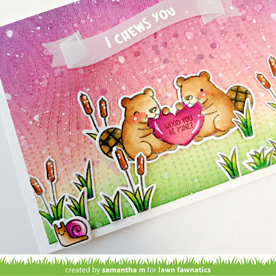 I Chews You Card by Samantha M for Lawn Fawnatics Challenge, Lawn Fawn, Distress Inks, Ink Blending, Die Cutting, Card Making, Handmade Cards, Valentine's Day, Love, Beaver #lawnfawn #lawnfawnatics #love #beaver #valentinesday #distressinks #cardmaking