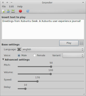 Gespeaker running on Xubuntu 12.04