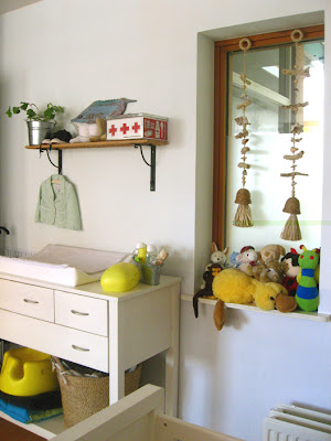 rattan shelves in nursery