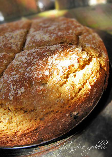 A loaf of Irish Soda Bread warm from the oven. Serve with potato cabbage soup.