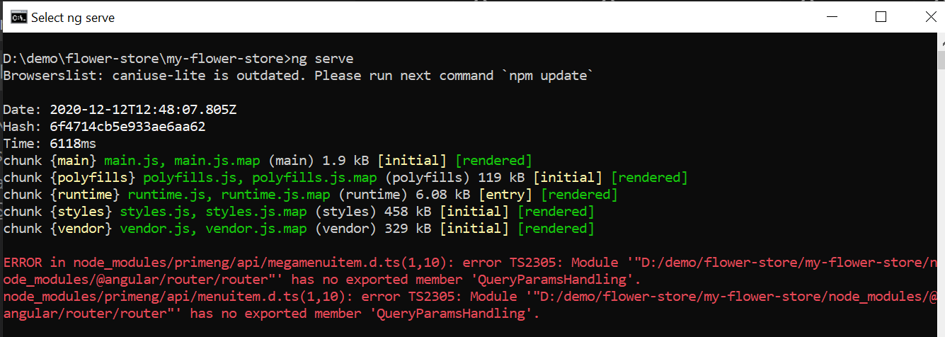 ng serve error ng caniuse-lite is outdated. Please run next command