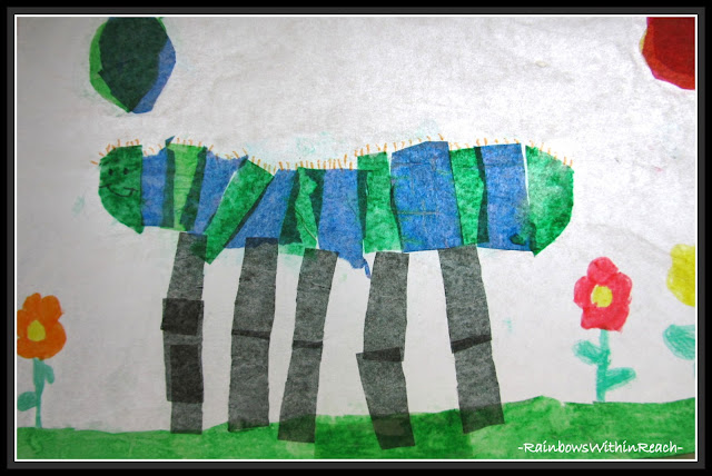 photo of: Tissue Paper Caterpillar, First Grade Art Project for Spring