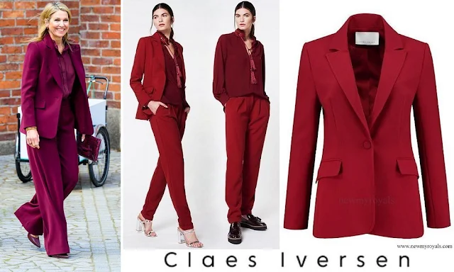 Queen Maxima wore Claes Iversen LaPerm Classic merlot blazer and Lykoi merlot trousers