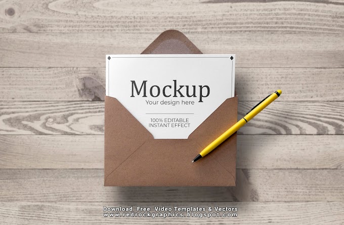 floating enveloped card wood surface mockup Free PSD Mockup download