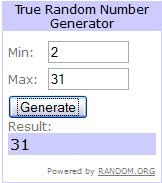 Número sorteado no Random.org