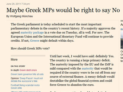 Financial Times: Μήπως οι Έλληνες βουλευτές πρέπει να καταψηφίσουν το Μεσοπρόθεσμο;