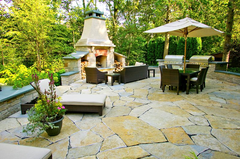 flagstone patio with firepit