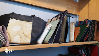 Close-up of naturally dyed leaves used for leather bags