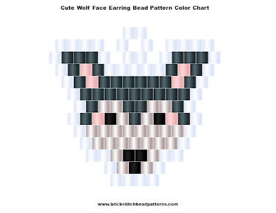Free Wolf Face Cute Animal Earring Seed Bead Pattern Color Chart