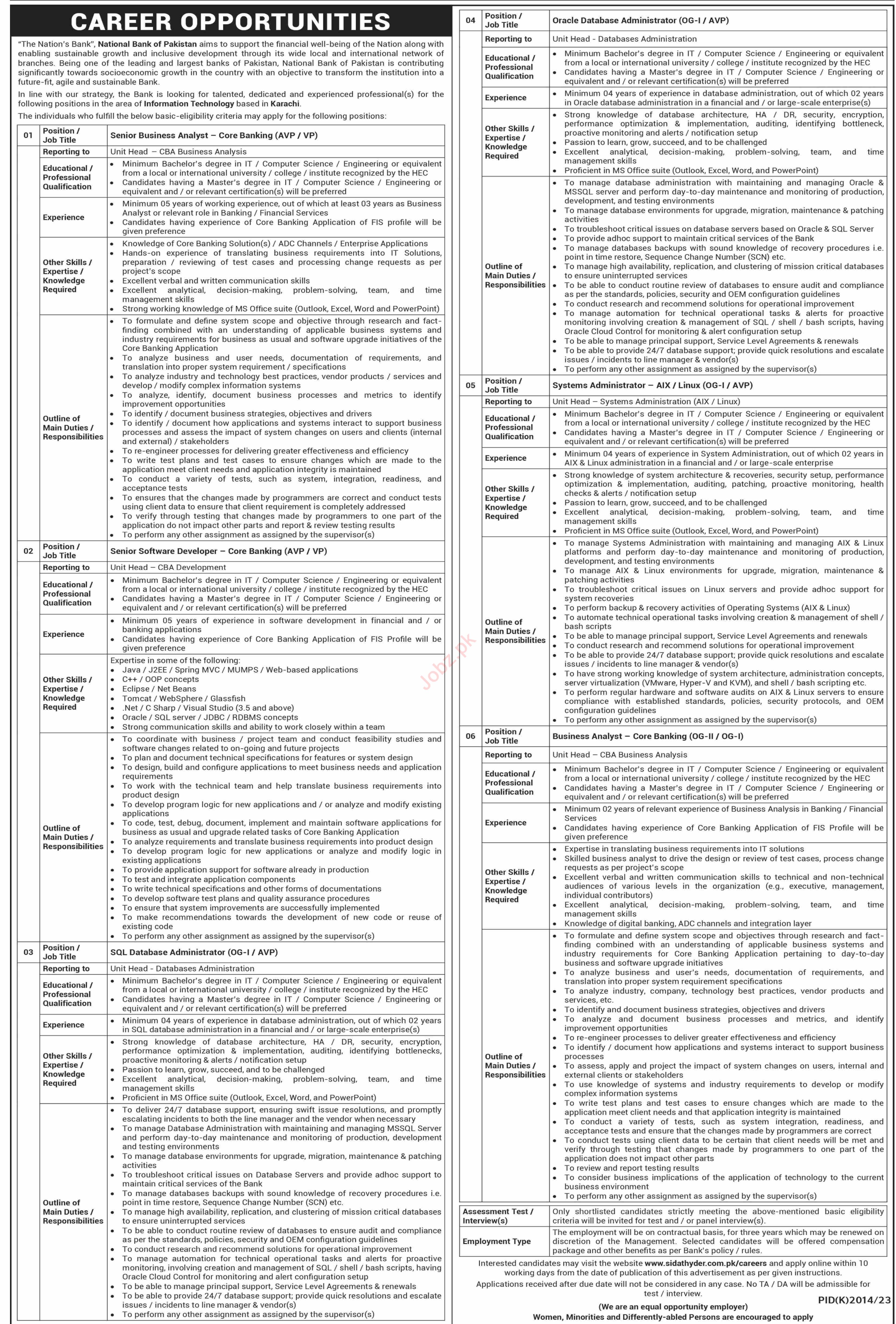 Jobs in National Bank of Pakistan NBP