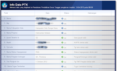 Halaman verifikasi berisi Info Data PTK menurut data yang diupload ke Pendataan Pendidikan Dasar sesuai tanggal pengiriman