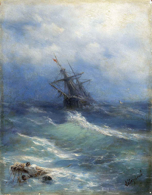 Ivan Aivazovsky art, a ship in rough seas