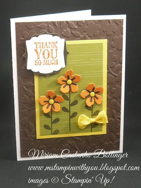 Miriam Castanho-Bollinger, #mstampinwithyou, stampin up, demonstrator, ppa, thank you, pretty petals dsp, flower patch, lots of thanks, big shot, botanical builder framelits, artisan label punch, label bracket punch, spring flowers TIEF, su