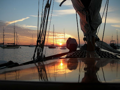 Yacht Hardy in sunset at Mersea Island