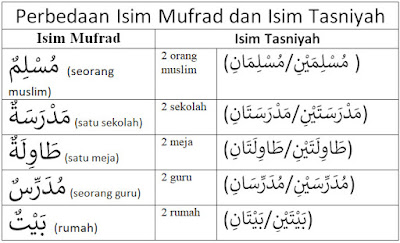 Perbedaan isim Mufrad dan Isim Tasniyah