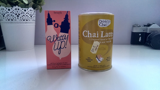 A pic of 2 purchases, Watts Up and a Chai latte