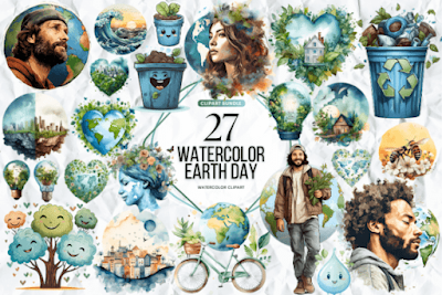 Watercolor Earth Day Clipart