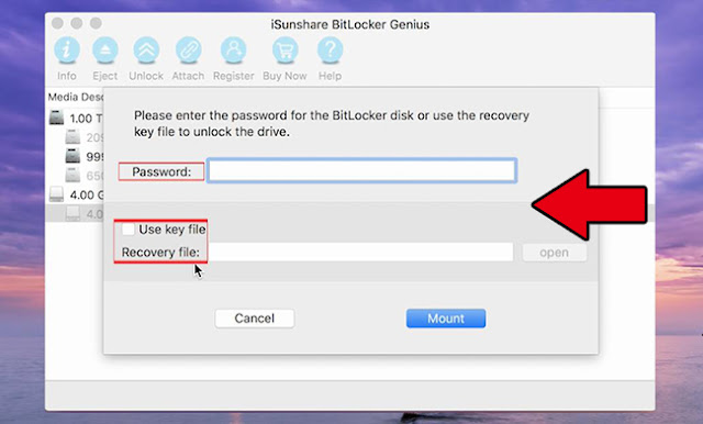 Unlock BitLocker drive with password or recovery key