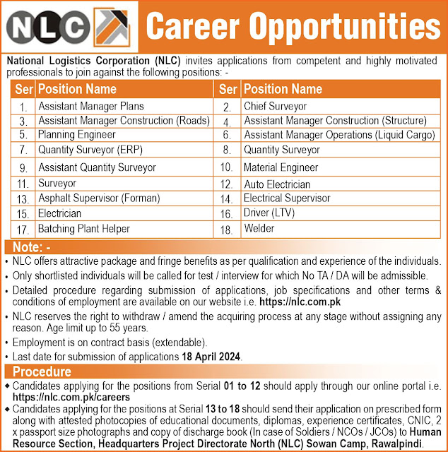 National Logistics Corporation NLC Latest Jobs in Rawalpindi April 2024