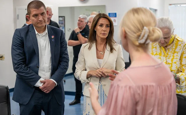 Princess Marie wore an ecru londer printed midi skirt by Ba&Sh, and a cream blazer by Giorgio Armani