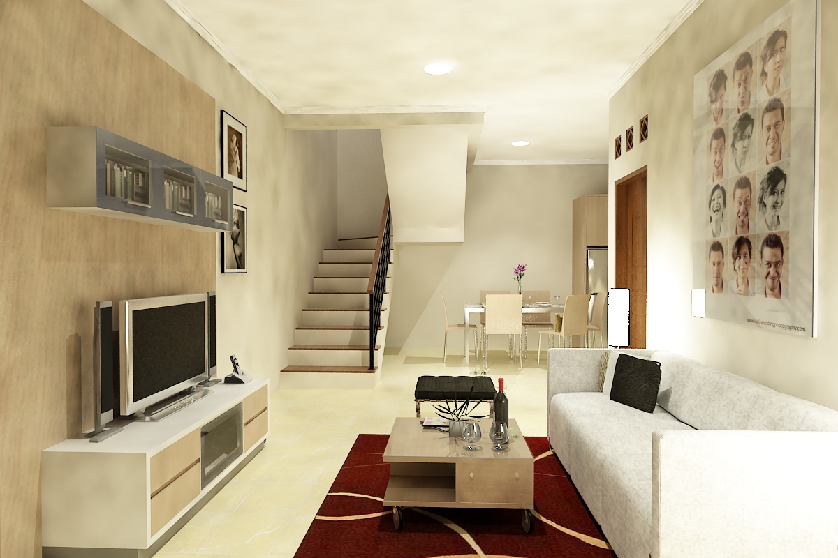 Ruang Keluarga Sederhana Dengan Satu Sofa Panjang REFERENSI