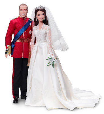 The Prince William and Catherine Middleton dolls wear wedding day attire