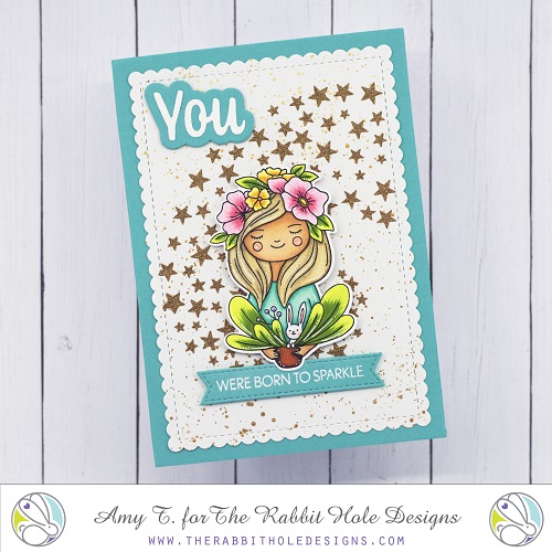 Flowers in her hair Stamp Set illustrated by Tatsiana Zayats, Aim for the Stars Stencil, You - Scripty Word with Shadow Layer Dies, You - Scripty Stamp Set by The Rabbit Hole Designs #therabbitholedesignsllc #therabbitholedesigns #trhd