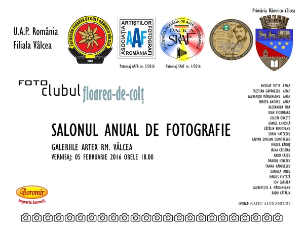 SALONUL ANUAL DE FOTOGRAFIE 5 - 18 FEBRUARIE 2016 GALERIILE ARTEX RM. VÂLCEA