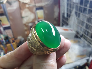 Batu Bacan Gulau Hijau Botol Rare Item BC053 Serat Super Kaca Ikatan Perak Kokoh