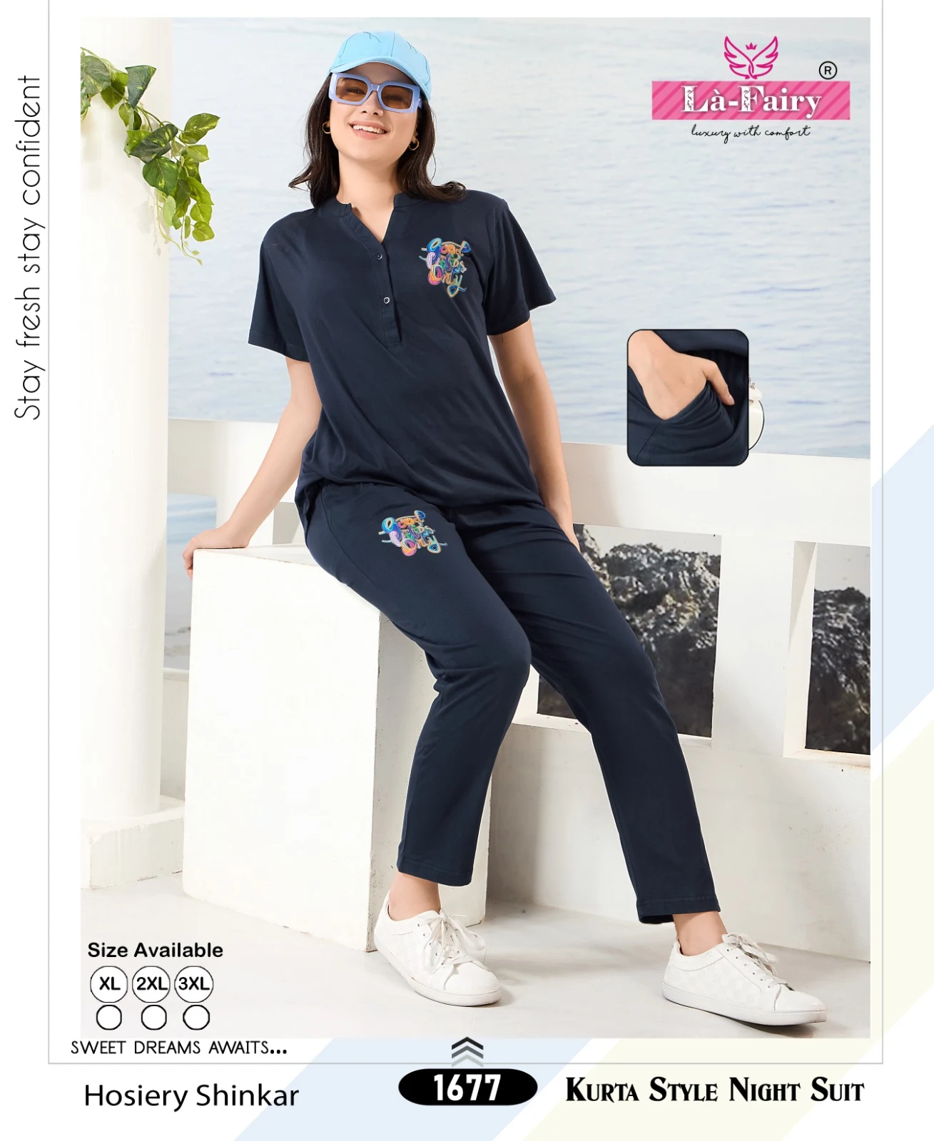 Sinker Design 1677 La Fairy Hosiery With Pocket Kurta Night Suits