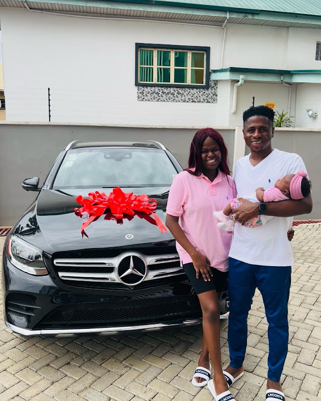 Comedian MCShem surprises his wife with New benz as Push gift after welcoming their first child (Photos)