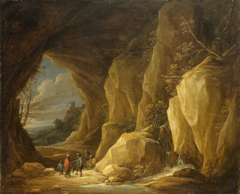 Landscape with a Grotto and a Group of Gipsies by David Teniers II - Landscape Paintings from Hermitage Museum