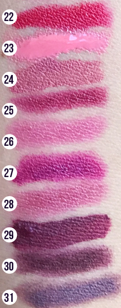 Pink & Purple Lipstick Swatches Comparison  | 31 Days of Lipstick (Crappy Candle)