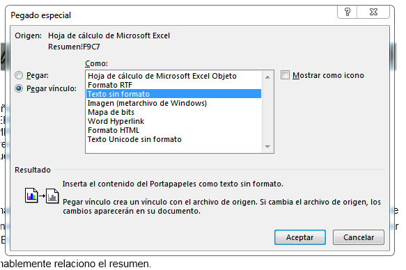 Cómo vincular una celda de excel a word