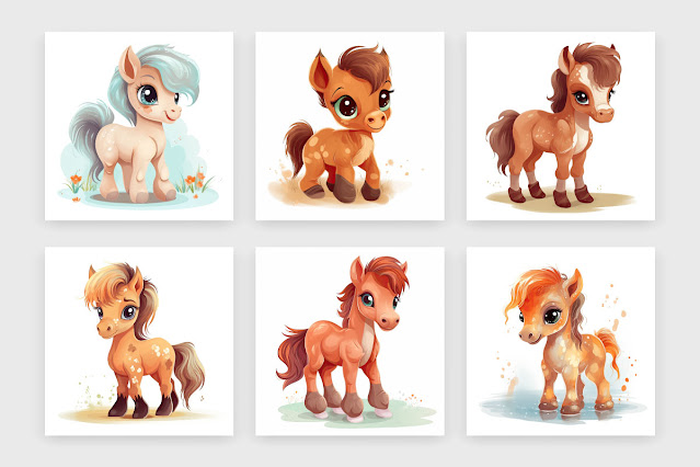 Baby foal playing illustration bundle free download
